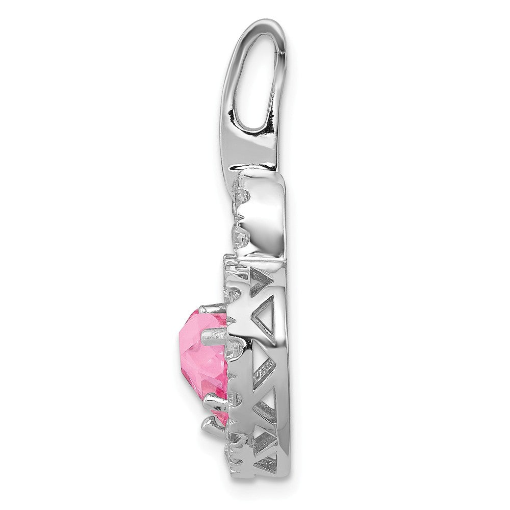 Million Charms 925 Sterling SilverRhodium-plated Plated Pink, Clear (Cubic Zirconia) CZ Heart Pendant