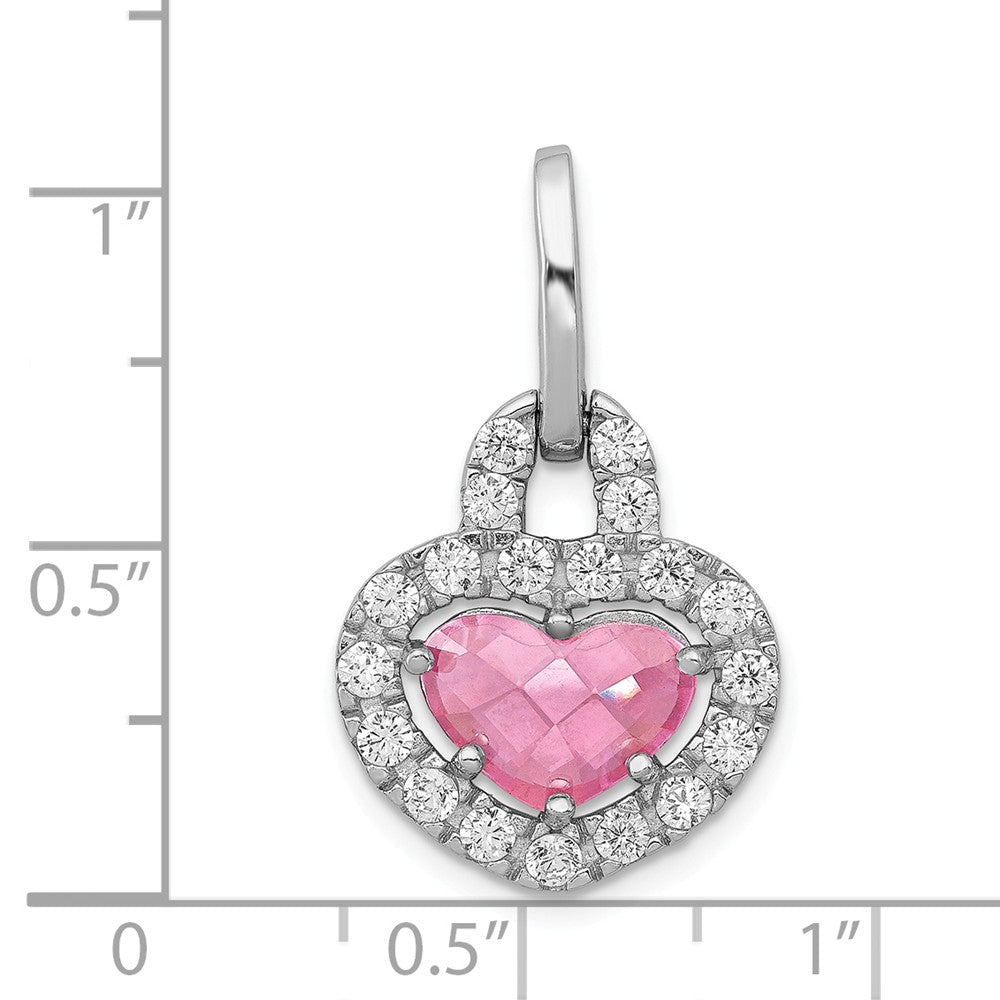 Million Charms 925 Sterling SilverRhodium-plated Plated Pink, Clear (Cubic Zirconia) CZ Heart Pendant