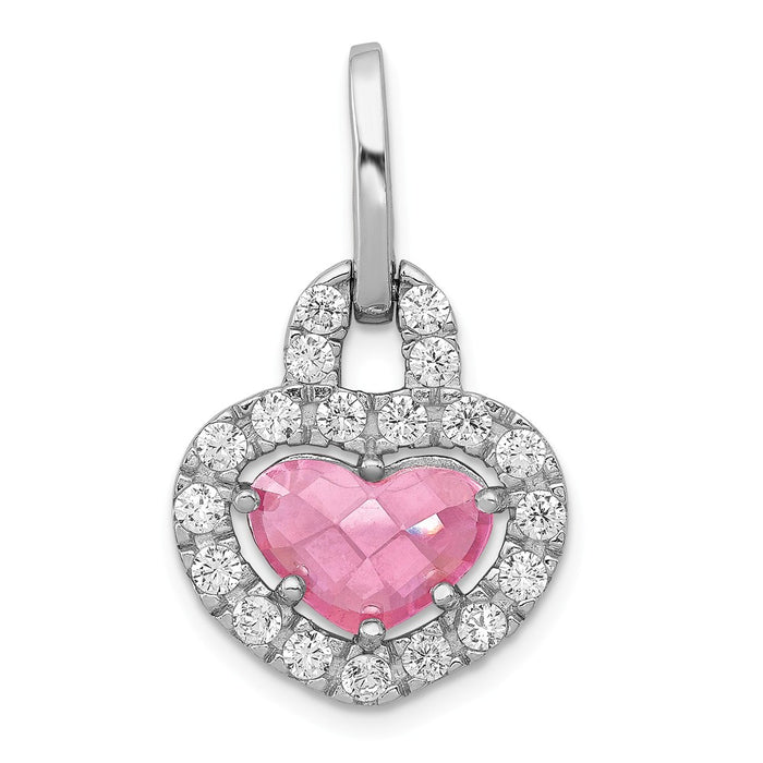 Million Charms 925 Sterling SilverRhodium-plated Plated Pink, Clear (Cubic Zirconia) CZ Heart Pendant