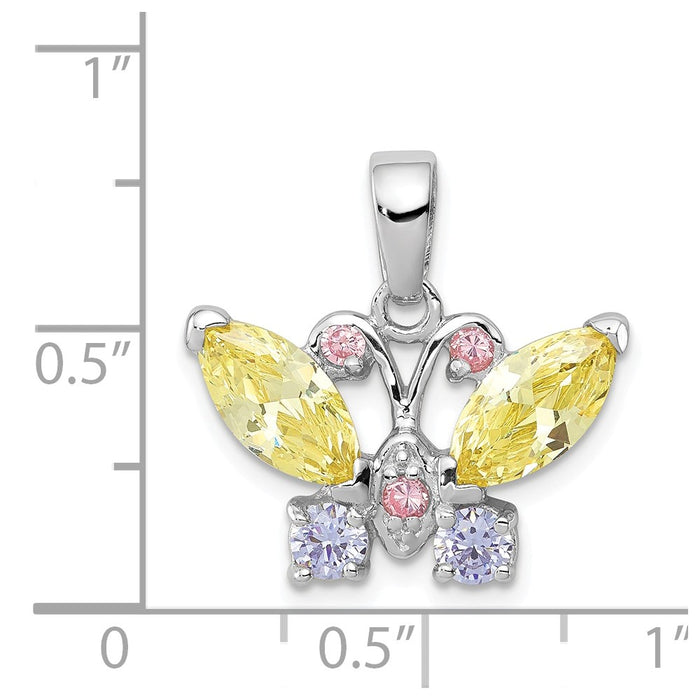 Million Charms 925 Sterling Silver Rhodium-Plated Multi-Color (Cubic Zirconia) CZ Butterfly Pendant