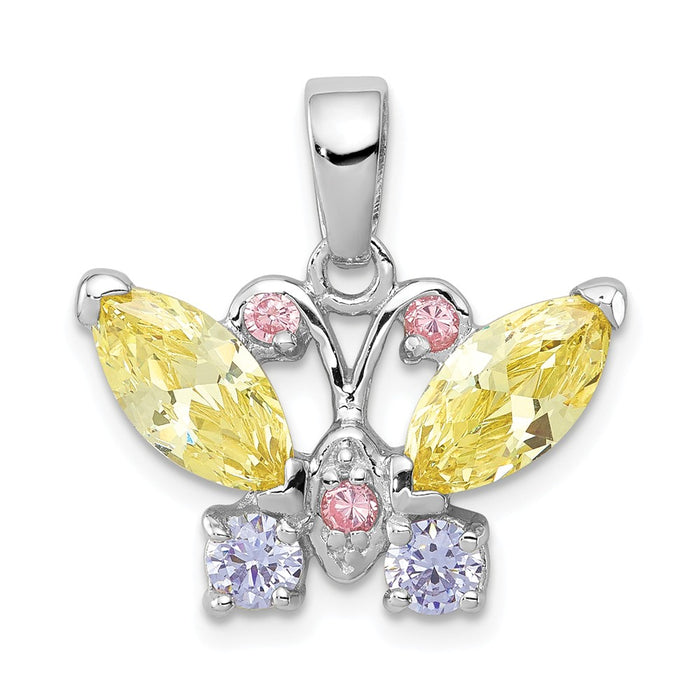 Million Charms 925 Sterling Silver Rhodium-Plated Multi-Color (Cubic Zirconia) CZ Butterfly Pendant