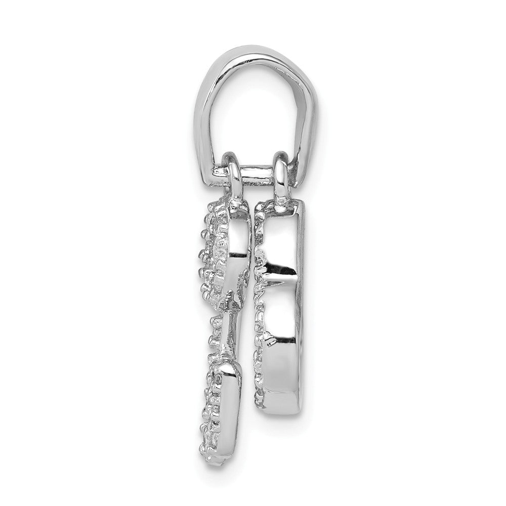 Million Charms 925 Sterling Silver Rhodium-Plated (Cubic Zirconia) CZ Heart & Key Fancy Pendant
