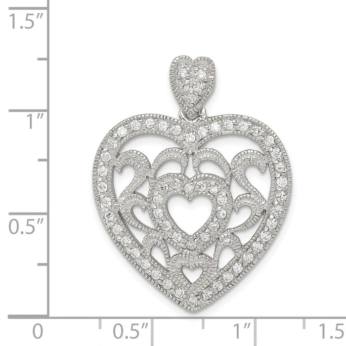 Million Charms 925 Sterling Silver (Cubic Zirconia) CZ Fancy Heart Pendant