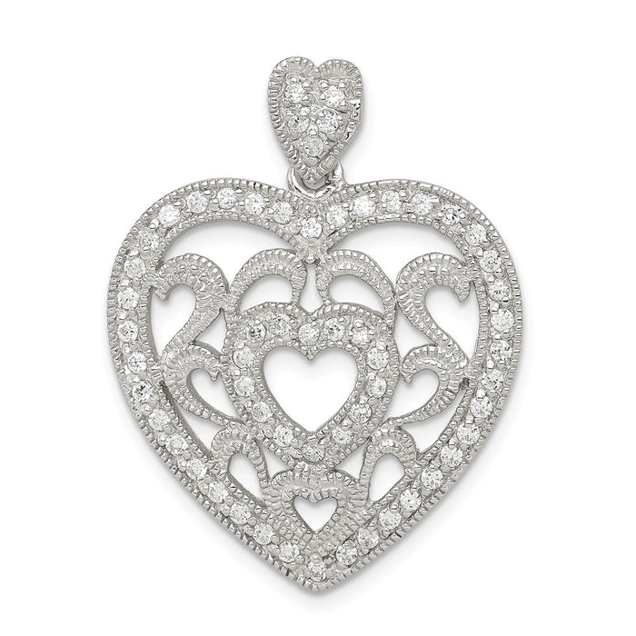 Million Charms 925 Sterling Silver (Cubic Zirconia) CZ Fancy Heart Pendant