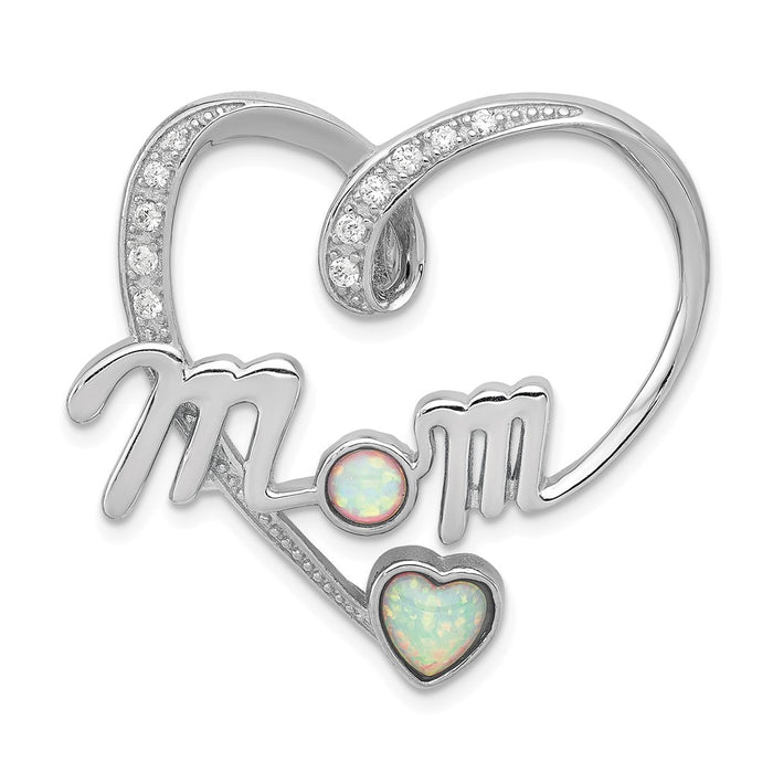 Million Charms 925 Sterling Silver Created Pink Opal, (Cubic Zirconia) CZ Mom Pendant