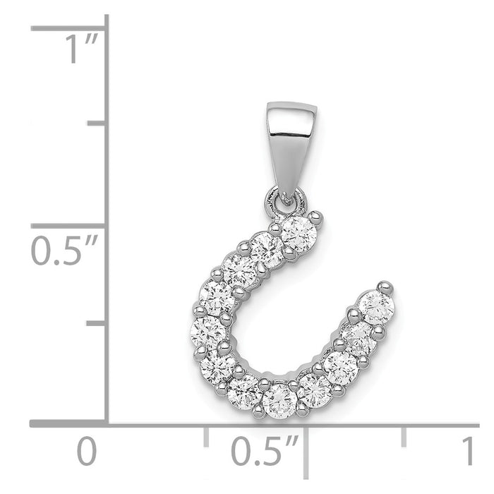 Million Charms 925 Sterling Silver Rhodium-Plated Horseshoe (Cubic Zirconia) CZ Pendant