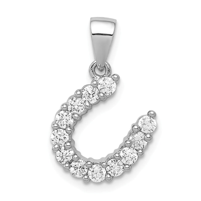 Million Charms 925 Sterling Silver Rhodium-Plated Horseshoe (Cubic Zirconia) CZ Pendant
