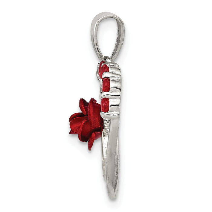 Million Charms 925 Sterling Silver Vermeil Red Flower & (Cubic Zirconia) CZ Mom Pendant