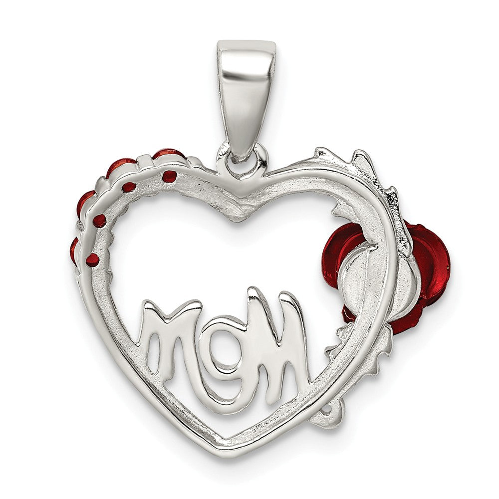 Million Charms 925 Sterling Silver Vermeil Red Flower & (Cubic Zirconia) CZ Mom Pendant