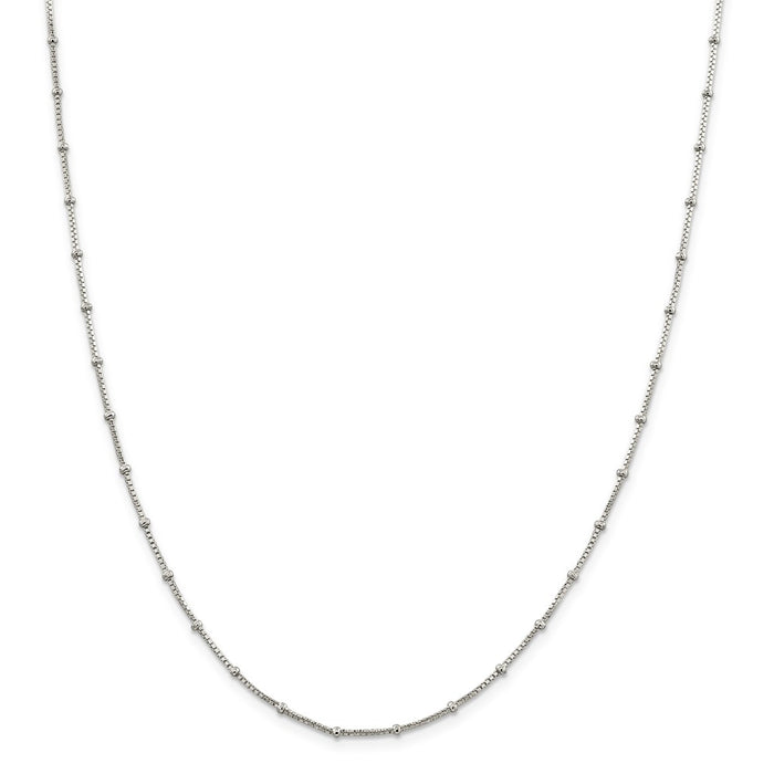Million Charms 925 Sterling Silver 1.25mm Beaded Box Chain, Chain Length: 16 inches