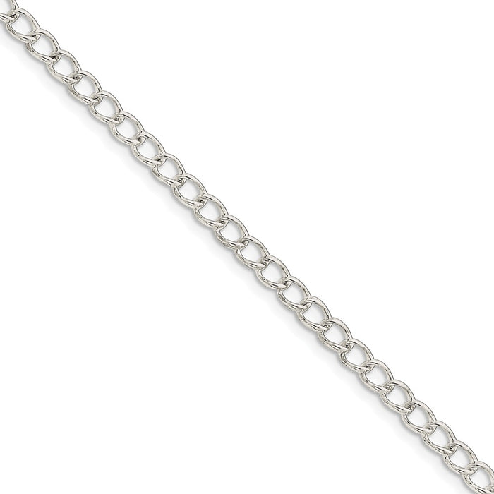 Million Charms 925 Sterling Silver 3mm Half Round Wire Curb Chain, Chain Length: 9 inches