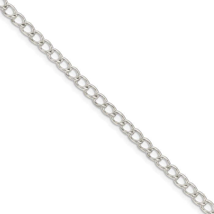 Million Charms 925 Sterling Silver 3mm Half Round Wire Curb Chain, Chain Length: 7 inches