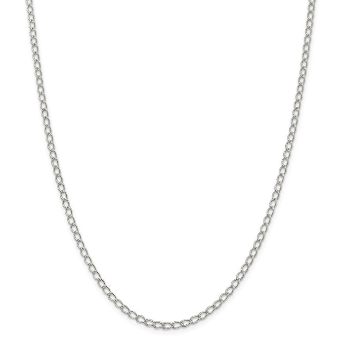 Million Charms 925 Sterling Silver 3mm Half Round Wire Curb Chain, Chain Length: 10 inches