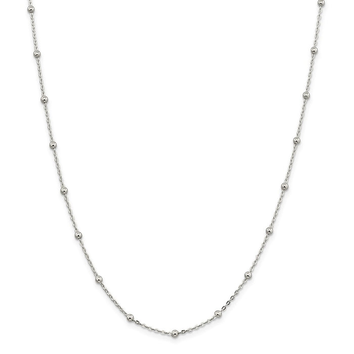 Million Charms 925 Sterling Silver 1.3mm Beaded Chain, Chain Length: 16 inches