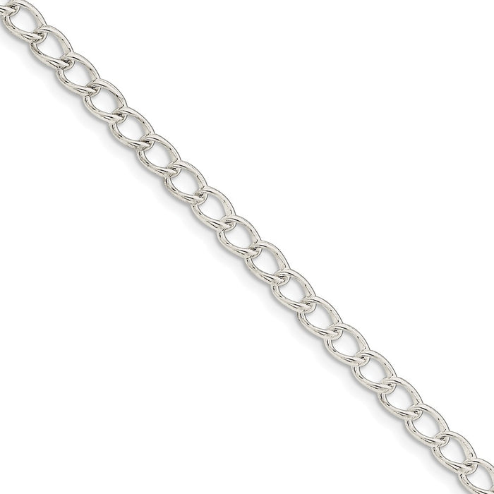 Million Charms 925 Sterling Silver 4.5mm Half round Wire Curb Chain, Chain Length: 7 inches