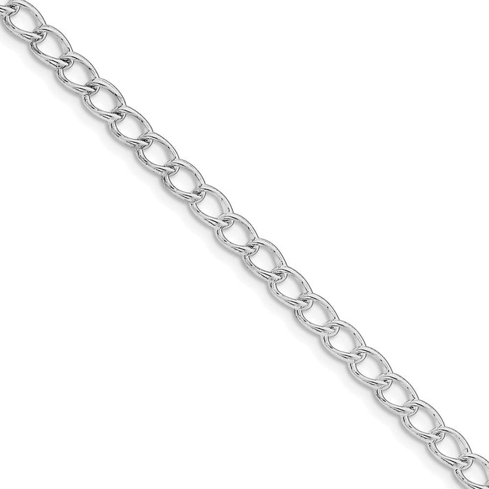 Million Charms 925 Sterling Silver Rhodium Plated Half round Wire Curb Chain, Chain Length: 7 inches