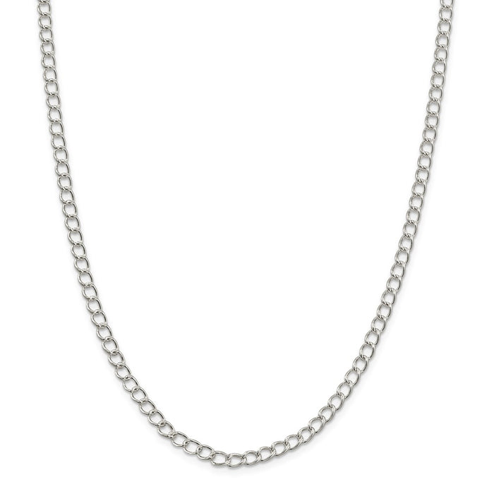 Million Charms 925 Sterling Silver 4.5mm Half round Wire Curb Chain, Chain Length: 20 inches