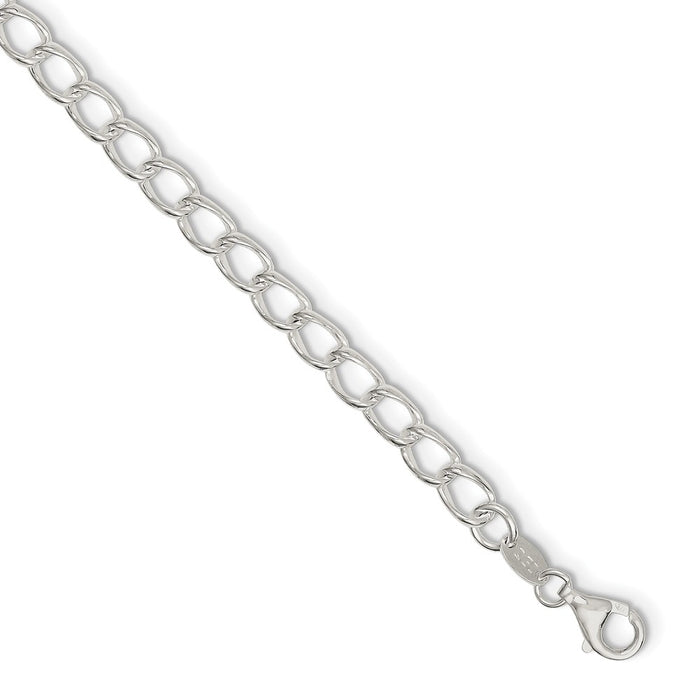 Million Charms 925 Sterling Silver 5.25mm Half round Wire Curb Chain, Chain Length: 8 inches