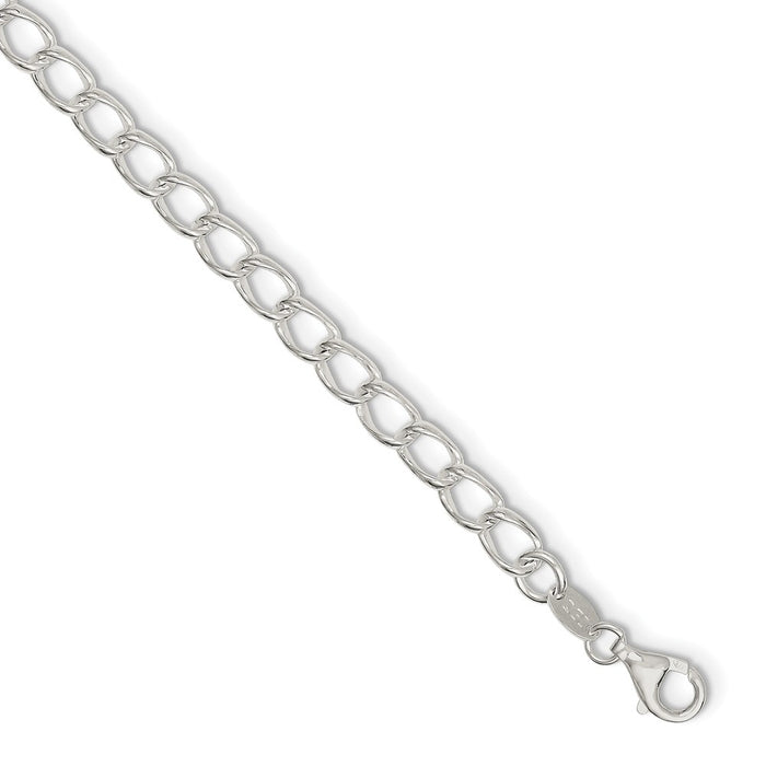 Million Charms 925 Sterling Silver 5.25mm Half round Wire Curb Chain, Chain Length: 7 inches