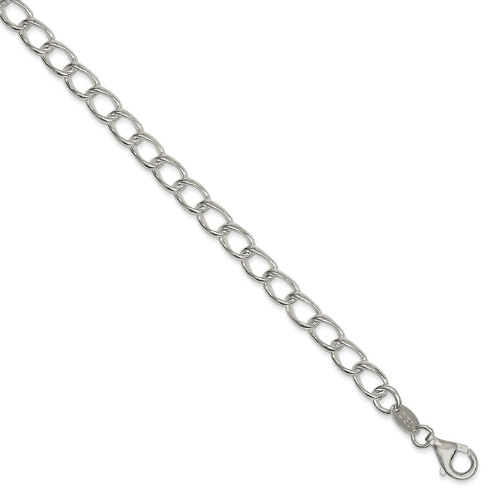Million Charms 925 Sterling Silver Rhodium Plated Half round Wire Curb Chain, Chain Length: 8 inches