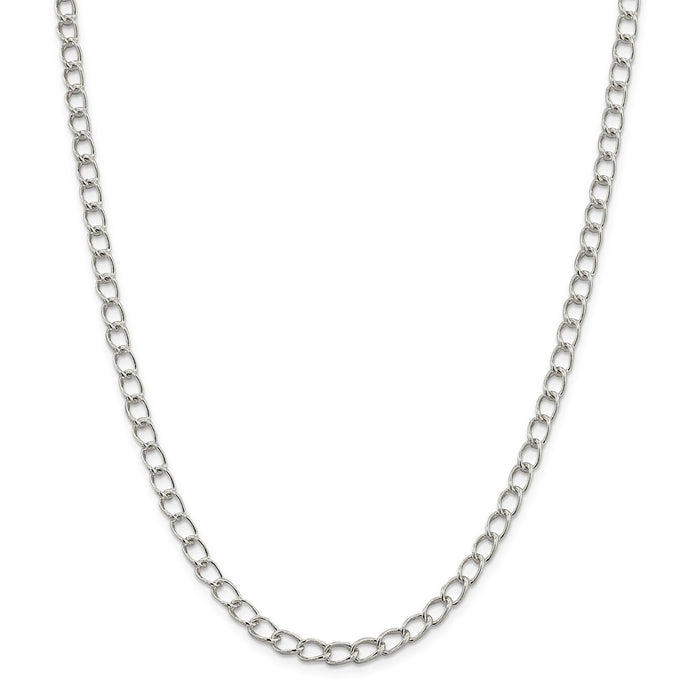 Million Charms 925 Sterling Silver Rhodium Plated Half round Wire Curb Chain, Chain Length: 7 inches