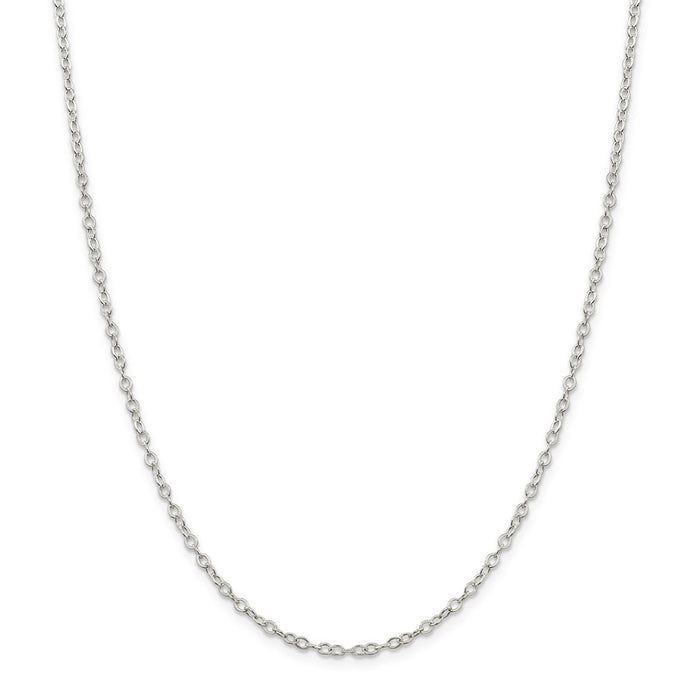 Million Charms 925 Sterling Silver 2.5mm Flat Open Oval Cable Chain, Chain Length: 24 inches