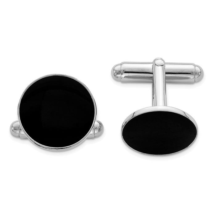 Occasion Gallery, Men's Accessories, 925 Sterling Silver Rhodium-plated Black Enameled Cuff Links