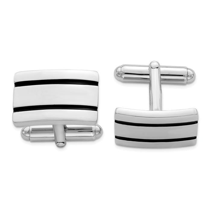 Occasion Gallery, Men's Accessories, 925 Sterling Silver Rhodium-plated Black Enameled Cuff Links