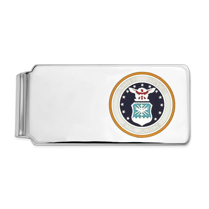 Occasion Gallery, Men's Accessories, 925 Sterling Silver Rhodium-plated U.S. Air Force Money Clip, blue background