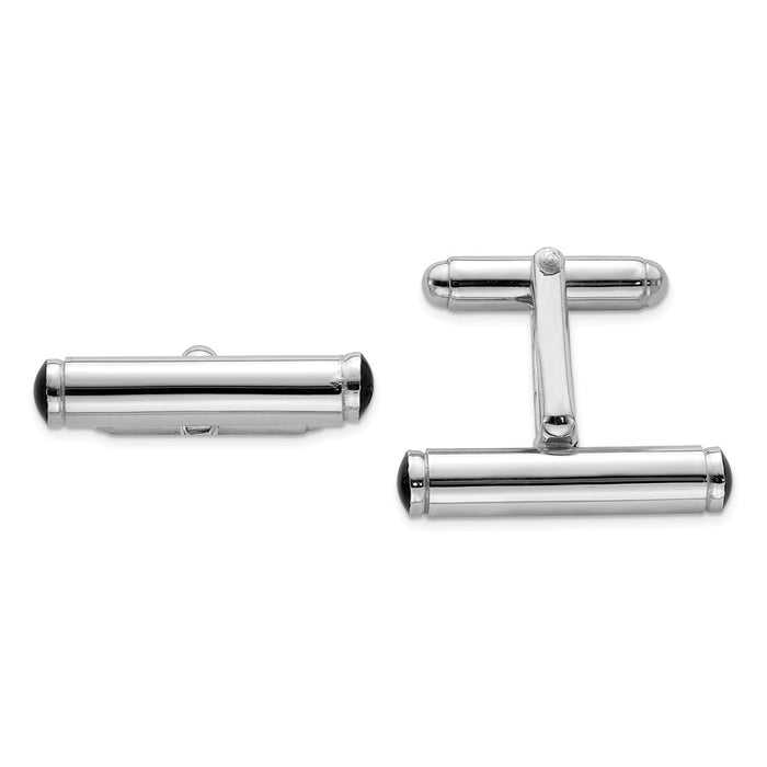 Occasion Gallery, Men's Accessories, 925 Sterling Silver Rhodium-plated Black Enameled Bar Cuff Links