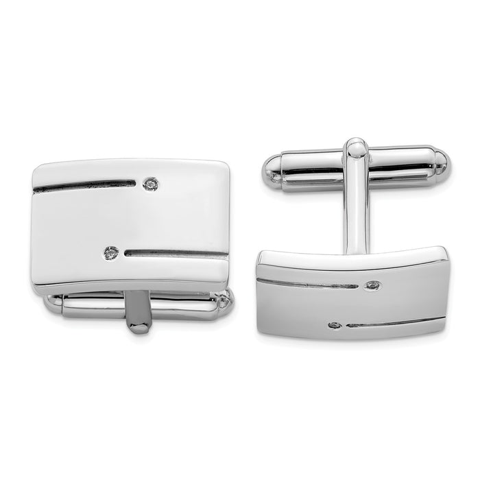 Occasion Gallery, Men's Accessories, 925 Sterling Silver Rhodium-plated Rectangle with CZ Cuff Links