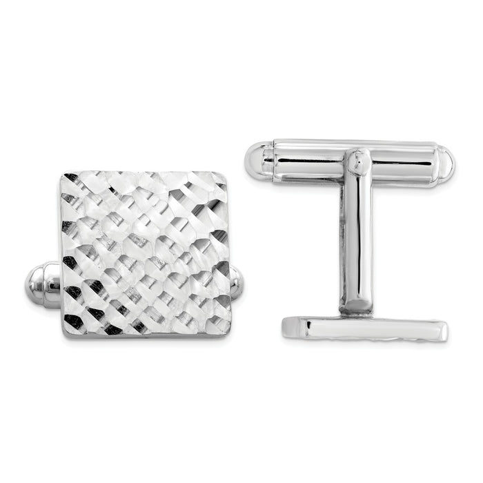 Occasion Gallery, Men's Accessories, 925 Sterling Silver Rhodium-plated Diamond-cut Square Cuff Links
