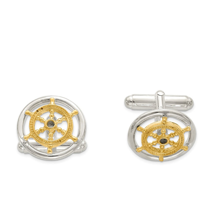 Occasion Gallery, Men's Accessories, 925 Sterling Silver Vermeil Sailor Ship Wheel Cuff Links