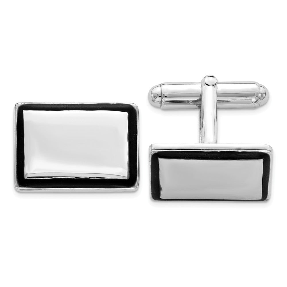 Occasion Gallery, Men's Accessories, 925 Sterling Silver Rhodium-plated and Black Enamel Cuff Links