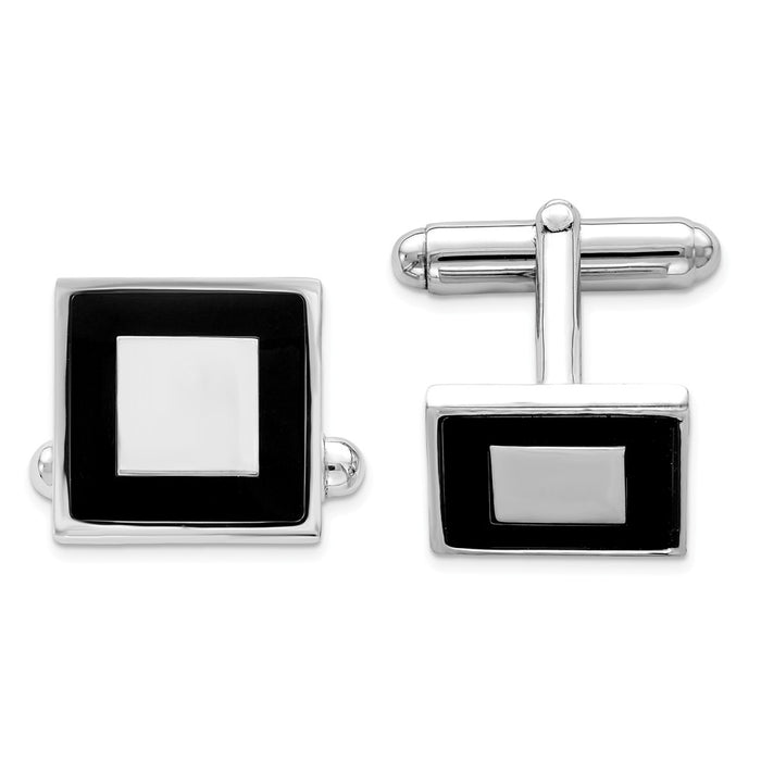 Occasion Gallery, Men's Accessories, 925 Sterling Silver Rhodium-plated and Black Enamel Cuff Links