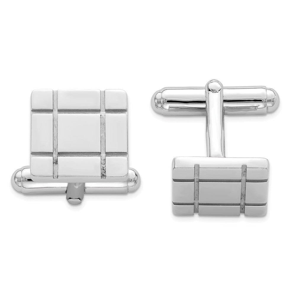 Occasion Gallery, Men's Accessories, 925 Sterling Silver Rhodium-plated Grooved Design Cuff Links