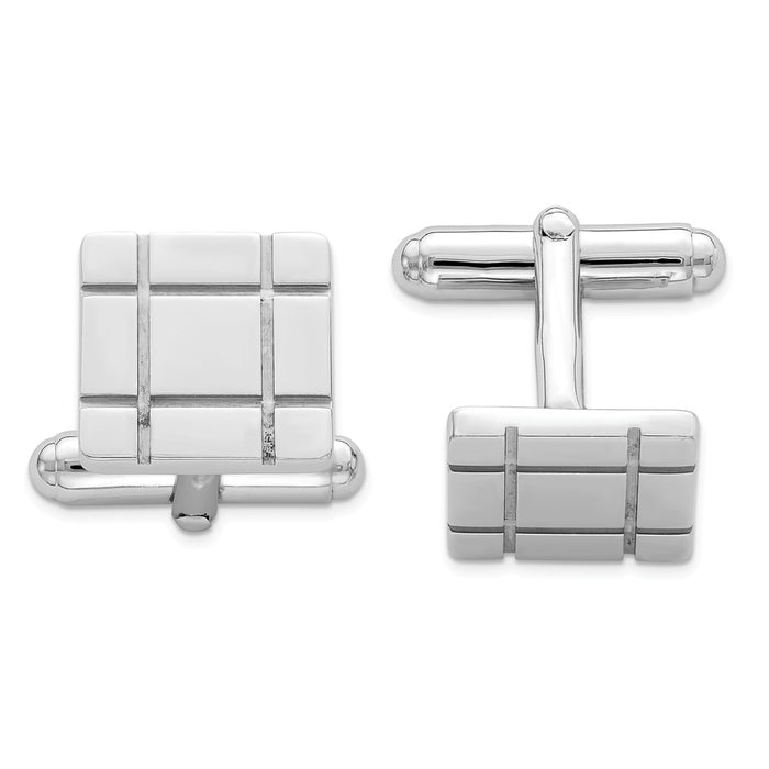 Occasion Gallery, Men's Accessories, 925 Sterling Silver Rhodium-plated Grooved Design Cuff Links