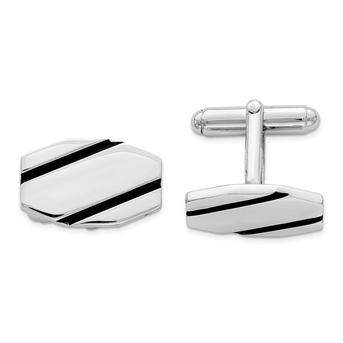 Occasion Gallery, Men's Accessories, 925 Sterling Silver Rhodium-plated and Black Enamel Cuff Links