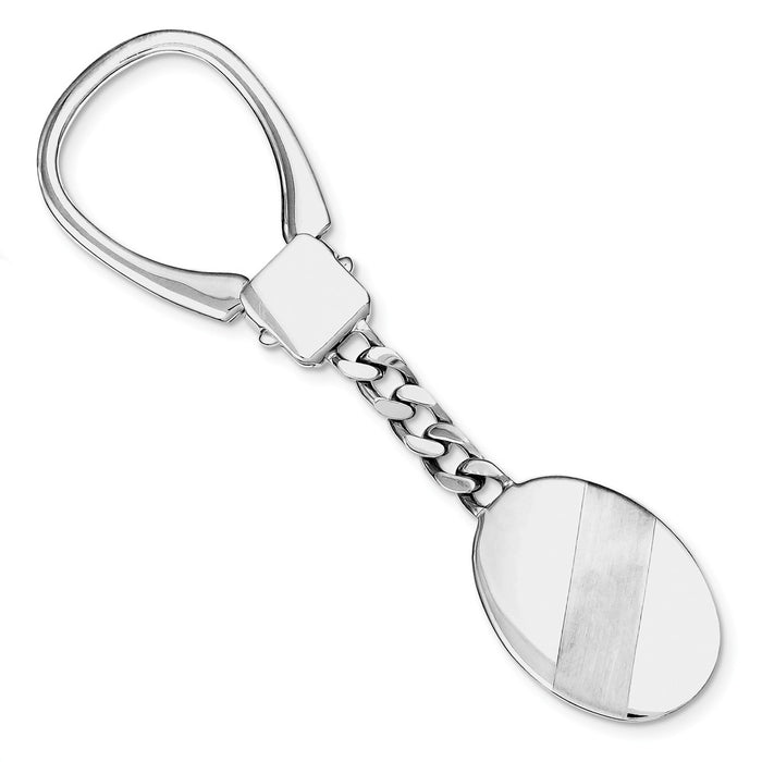 Occasion Gallery 925 Sterling Silver Rhodium Plated Oval Disc  Brushed & Polished Key Chain