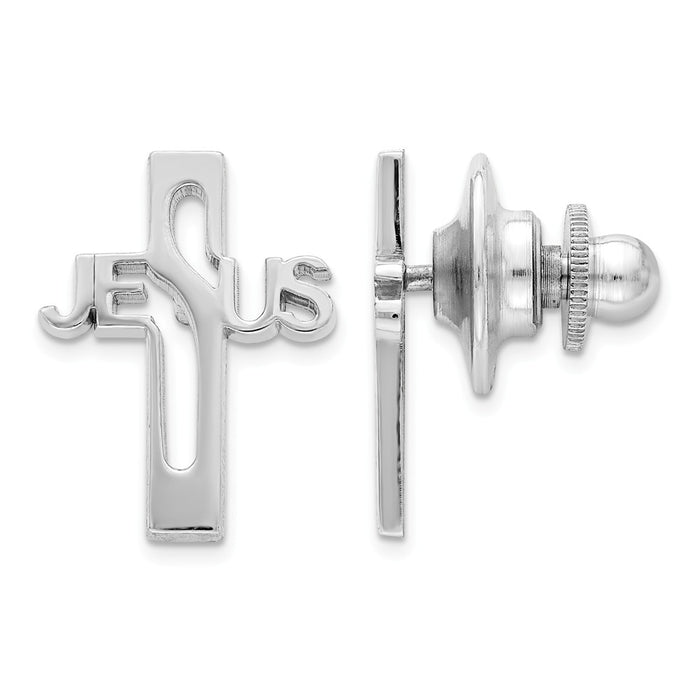 Occasion Gallery, Men's Accessories, 925 Sterling Silver Rhodium-plated Jesus Cross Tie Tac