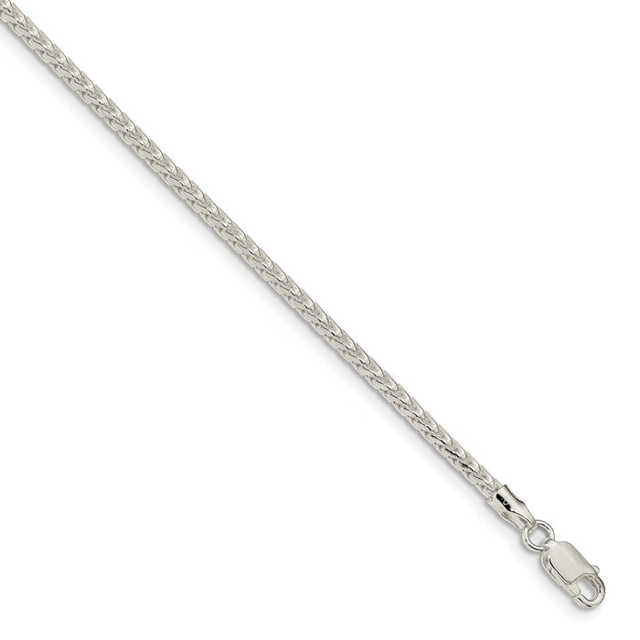 Million Charms 925 Sterling Silver 2.55mm Diamond-Cut Square Franco Bracelet, Chain Length: 7 inches