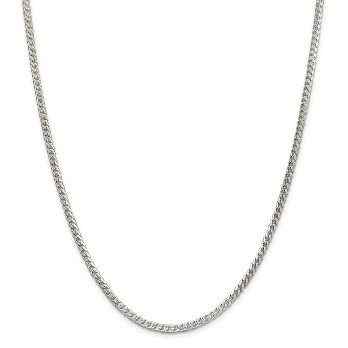 Million Charms 925 Sterling Silver 3.4mm Diamond-Cut Square Franco Necklace, Chain Length: 16 inches