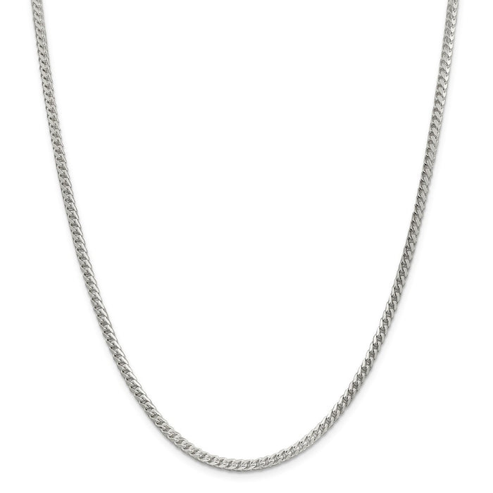 Million Charms 925 Sterling Silver 3.4mm Diamond-Cut Square Franco Necklace, Chain Length: 24 inches