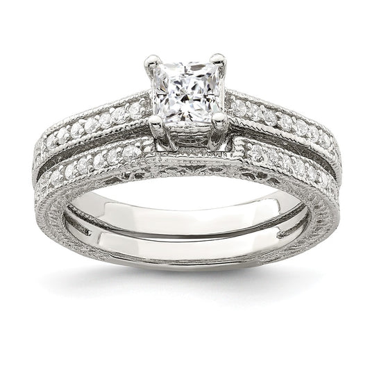 Stella Silver Jewelry Set - 925 Sterling Silver 2-Piece Cubic Zirconia ( CZ ) Wedding Set Ring
