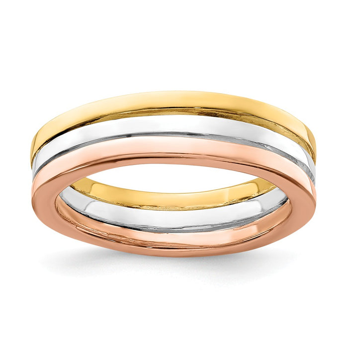 Stella Silver Jewelry Set - 925 Sterling Silver Polished Gold and Rose-tone 3 Band Set of Rings