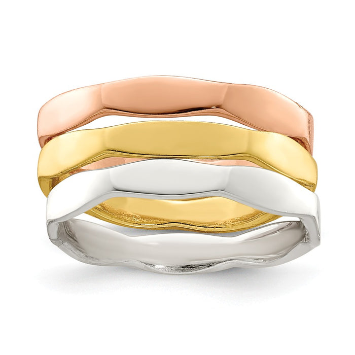 Stella Silver Jewelry Set - 925 Sterling Silver 14K Gold & Rose Gold Vermeil 3-piece Ring Set