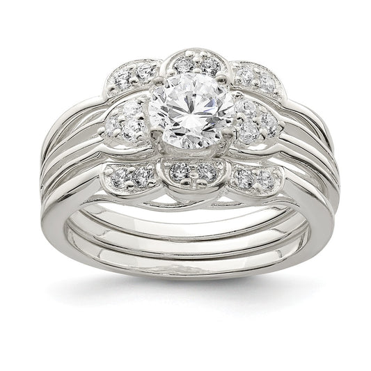 Stella Silver Jewelry Set - 925 Sterling Silver Polished Cubic Zirconia ( CZ ) 4-prong Cubic Zirconia ( CZ ) with Accent Cubic Zirconia ( CZ )s 3-Ring Set
