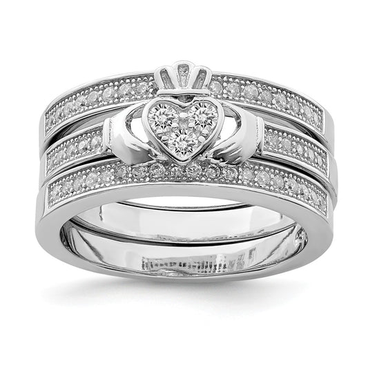 Stella Silver Jewelry Set - 925 Sterling Silver Polished Rhodium-plated Pav‚ Trio Set Rings