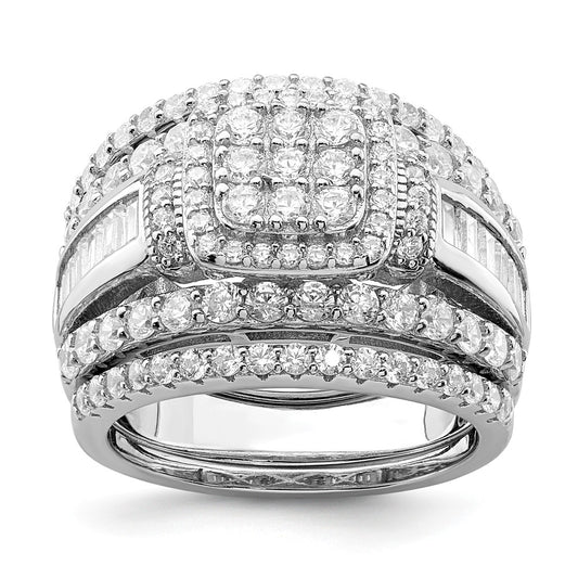 Stella Silver Jewelry Set - 925 Sterling Silver Rhodium-plated Cubic Zirconia ( CZ ) Square Cut 3 Piece Set Ring