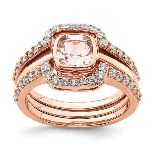 Stella Silver Jewelry Set - 925 Sterling Silver Rose-tone Pink Crystal & Cubic Zirconia ( CZ ) 3 Piece Ring Set